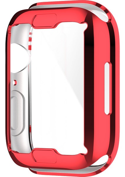 Apple Watch Uyumlu 7 41 mm Önü Kapalı Tasarım Parlak Silikon Kılıf - Kırmızı modelleri