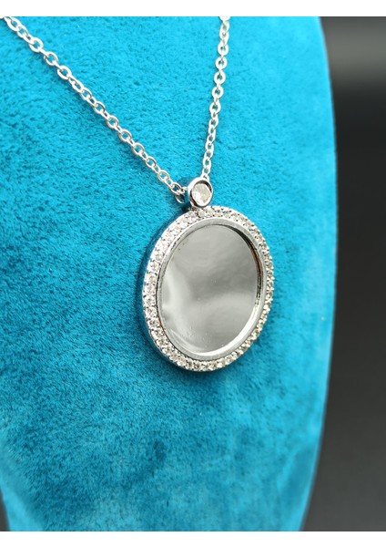 Kişiye Özel Kolye -Gümüş Yuvarlak Taşlı Kolye MAİ-PRNÇKLYSLVR10-15