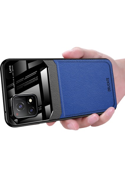 Vıvo Y52S 5g Için Ince Litchi Tpu Bumper Hibrit Cam Korumalı Kılıf Kapaklı - Mavi (Yurt Dışından)