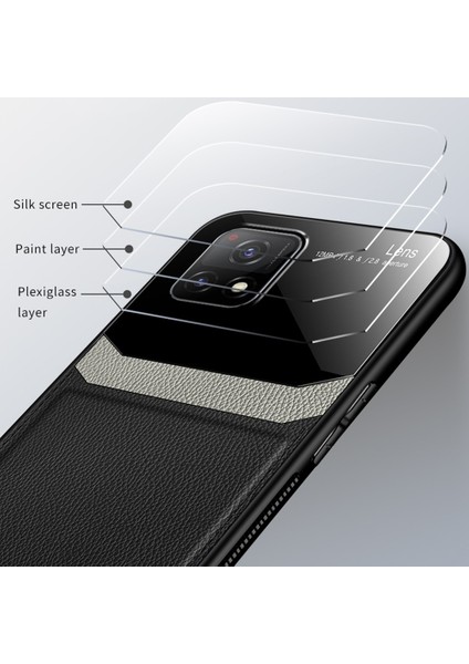 Vıvo Y52S 5g Için Ince Litchi Tpu Bumper Hibrit Cam Korumalı Kılıf Kapaklı - Mavi (Yurt Dışından)