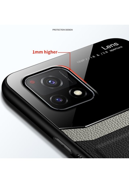 Vıvo Y52S 5g Için Ince Litchi Tpu Bumper Hibrit Cam Korumalı Kılıf Kapaklı - Mavi (Yurt Dışından)