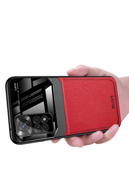 Xiaomi Redmi Note 11 4g Için Ince Litchi Tpu Bumper Hibrit Cam Korumalı Kılıf Kapaklı - Kırmızı (Yurt Dışından)