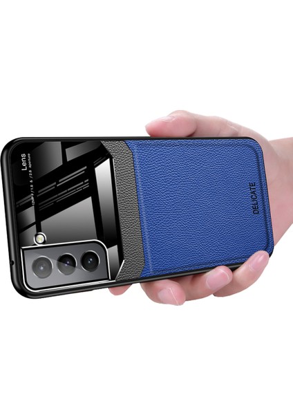 Samsung Galaxy S22 5g Için Ince Litchi Tpu Bumper Hibrit Cam Korumalı Kılıf Kapaklı - Mavi (Yurt Dışından)