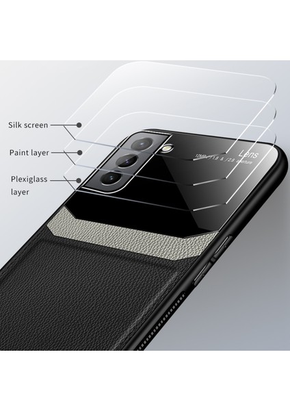 Samsung Galaxy S22 5g Için Ince Litchi Tpu Bumper Hibrit Cam Korumalı Kılıf Kapaklı - Mavi (Yurt Dışından)