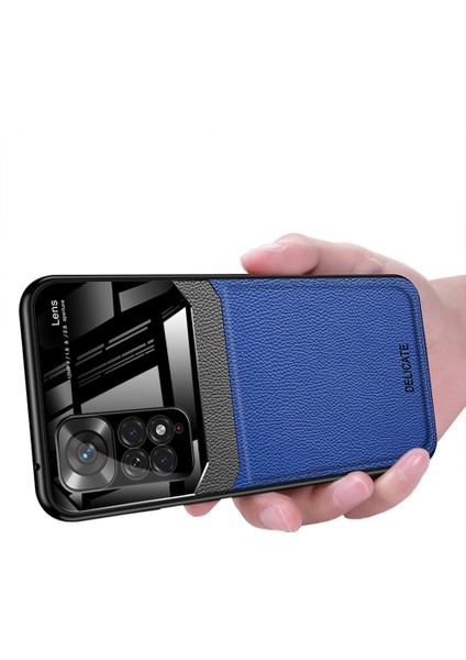 Xiaomi Redmi Note 11 4g Için Ince Litchi Tpu Bumper Hibrit Cam Korumalı Kılıf Kapaklı - Mavi (Yurt Dışından)