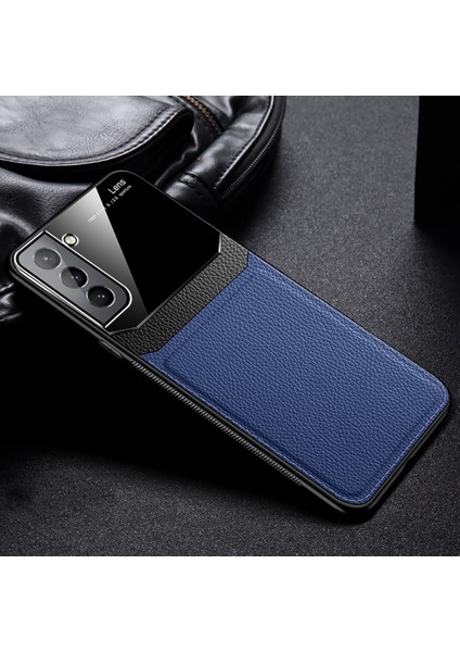 Samsung Galaxy S22 5g Için Ince Litchi Tpu Bumper Hibrit Cam Korumalı Kılıf Kapaklı - Mavi (Yurt Dışından)