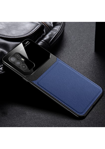 Oppo A95 5g Için Ince Litchi Tpu Bumper Hibrit Cam Korumalı Kılıf Kapaklı - Mavi (Yurt Dışından) indirimleri