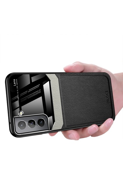 Samsung Galaxy S22 5g Için Ince Litchi Tpu Bumper Hibrit Cam Korumalı Kılıf Kapaklı - Siyah (Yurt Dışından)