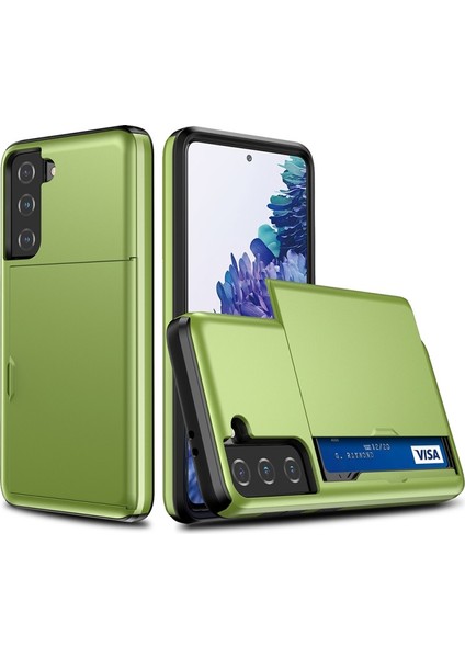 Samsung Galaxy S21 Fe Için Sürgülü Kart Tutucu Plastik + Tpu Hibrit Telefon Kılıfı (Yurt Dışından)
