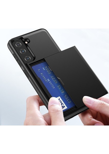 Samsung Galaxy S21 Fe Için Sürgülü Kart Tutucu Plastik + Tpu Hibrit Telefon Kılıfı (Yurt Dışından)