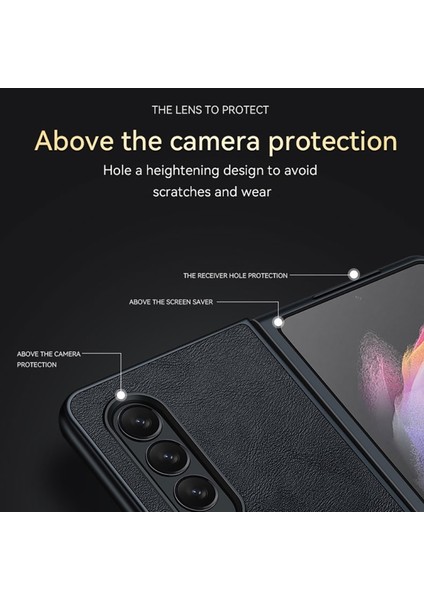 Galaxy Z Fold3 5g Için Pu Deri Kaplamalı Sert Pc Telefon Kılıfı - Kahverengi (Yurt Dışından)