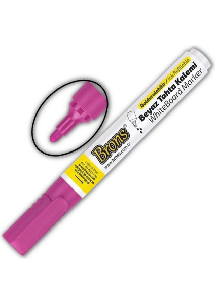 Pembe Yazı Tahta Kalemi Doldurulabilir 2 Adet ve Silinebilir Mürekkep 30 ml 1 Adet Brons Yazı Tahta Kalem Seti