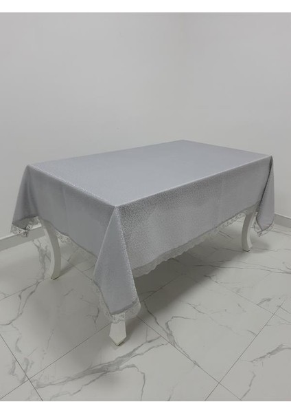 Paris Jakarlı Kumaş Güpürlü Gri Masa Örtüsü Dikdörtgen 160*220 cm - 962