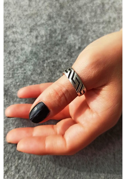 Antik Gümüş Kaplama Geometrik Şekilli El Yapımı Ayarlanabilir Erkek Yüzük modelleri