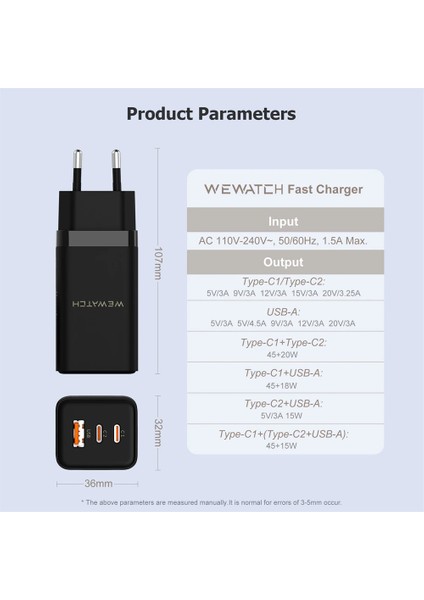 65W Gan Hızlı Şarj Cihazı 3 Çıkış 1 USB 2 Pd Port Süper Şarj