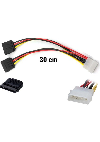 4 Pinli Erkek Ide Molex TO15 Pin Dişi Çift Sata Güç Kablosu 30 cm indirimleri
