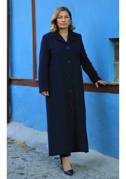 Yaren Kadın Kışlık Lacivert Kaşe Manto