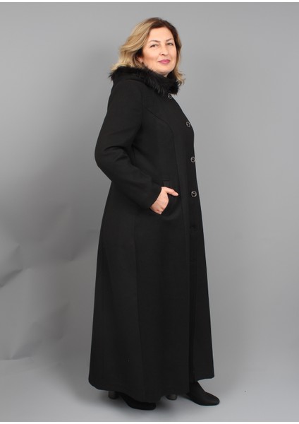 Büyük Beden Anne Kışlık Kaşmir Siyah Manto fiyatları