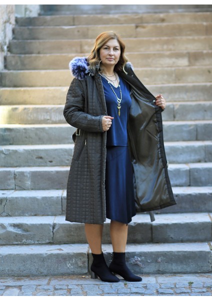 Jale Kadın Haki Kemerli Kapüşonlu Büyük Beden Kapitone Mont fiyatları