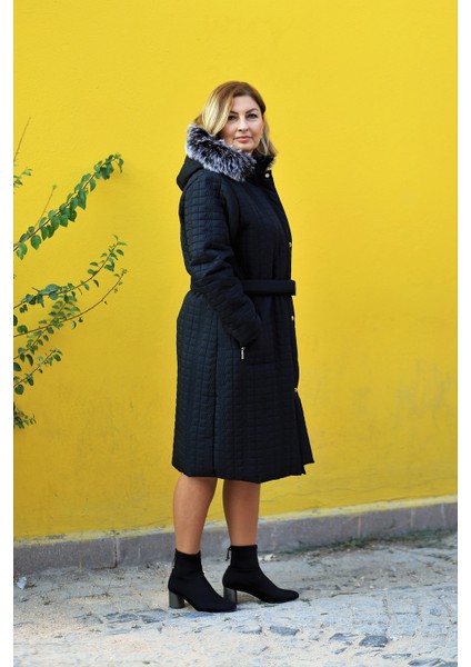 Jale Kadın Haki Kemerli Kapüşonlu Büyük Beden Kapitone Mont fırsatları