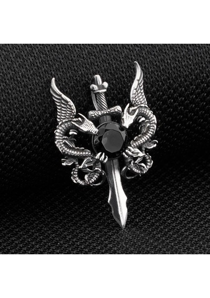 Çift Ejderha Tasarımlı Detaylı Siyah Zirkon Taşlı 925 Ayar Gümüş Kolye Ucu