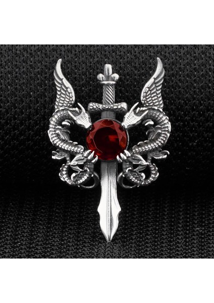 Çift Ejderha Tasarımlı Detaylı Kırmızı Zirkon Taşlı 925 Ayar Gümüş Kolye Ucu fiyatları