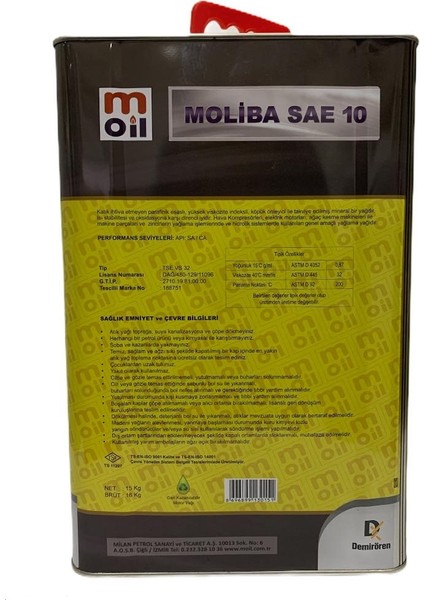 Moliba Sae 10  Genel Amaçlı  Yağ 15 kg Teneke