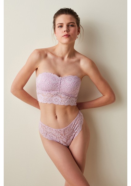 Lila Dantelli Straplez Bralet Kadınlar İçin Pamuklu ve Nefes Alabilir Tasarım fırsatları