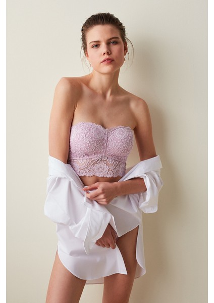 Lila Dantelli Straplez Bralet Kadınlar İçin Pamuklu ve Nefes Alabilir Tasarım modelleri