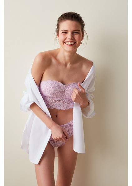 Lila Dantelli Straplez Bralet Kadınlar İçin Pamuklu ve Nefes Alabilir Tasarım