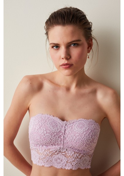 Lila Dantelli Straplez Bralet Kadınlar İçin Pamuklu ve Nefes Alabilir Tasarım indirimleri