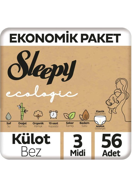 Ecologic Ekonomik Paket Külot Bez 3 Numara Midi 56 Adet