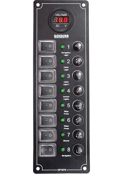 Switch Panel 8 Anahtar Voltmetre Soketli Sigorta Kontrol Paneli