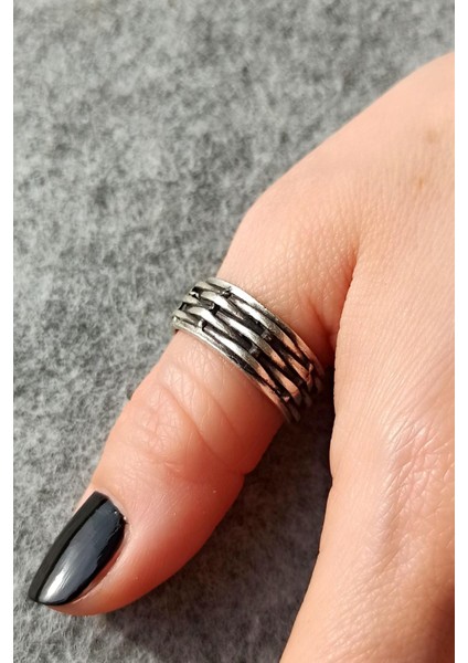 Antik Gümüş Kaplama Çizgi Şekilli El Yapımı Ayarlanabilir Erkek Yüzük fiyatları