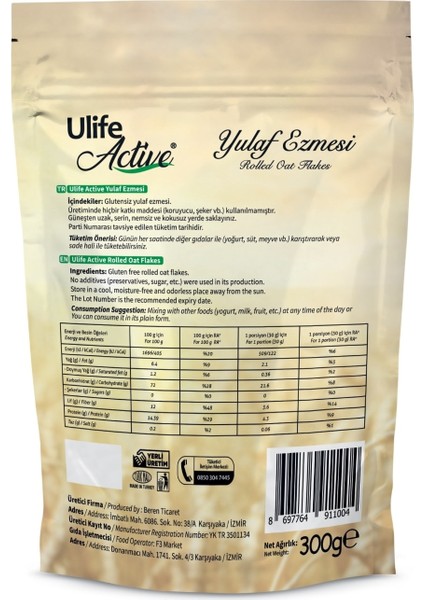 Active Glutensiz Yulaf Ezmesi 300GR. - 3 Adet