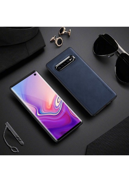 Galaxy S10 Plus Için Vintage Stil Toza Darbeye Dayanıklı Pu Deri Kaplamalı Tpu Koruyucu Kılıf - Mavi (Yurt Dışından)