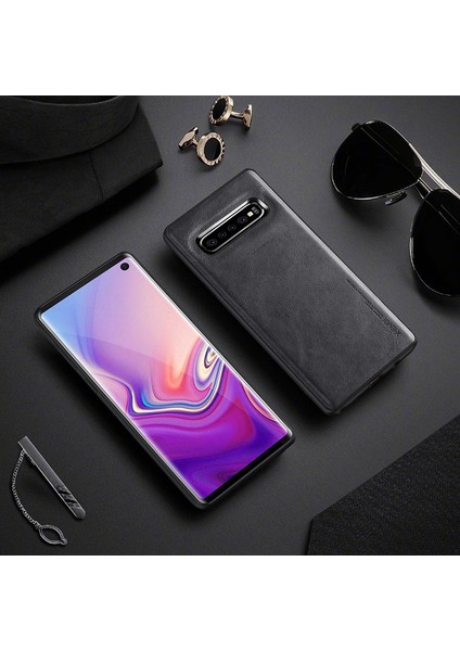 Galaxy S10 Plus Için Vintage Stil Toza Darbeye Dayanıklı Pu Deri Kaplamalı Tpu Koruyucu Kılıf - Siyah (Yurt Dışından)