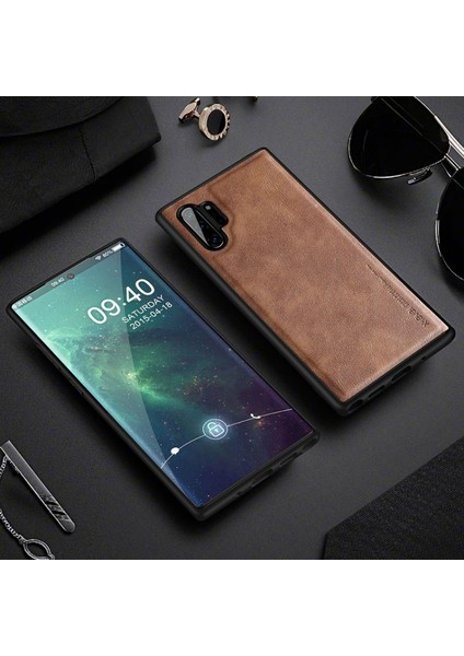 Galaxy Note 10 Plus 5g Için Vintage Stil Toza Darbeye Dayanıklı Pu Deri Kaplamalı Tpu Koruyucu Kılıf - Kahverengi (Yurt Dışından)