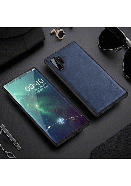 Galaxy Note 10 Plus 5g Için Vintage Stil Toza Darbeye Dayanıklı Pu Deri Kaplamalı Tpu Koruyucu Kılıf - Koyu Mavi (Yurt Dışından)