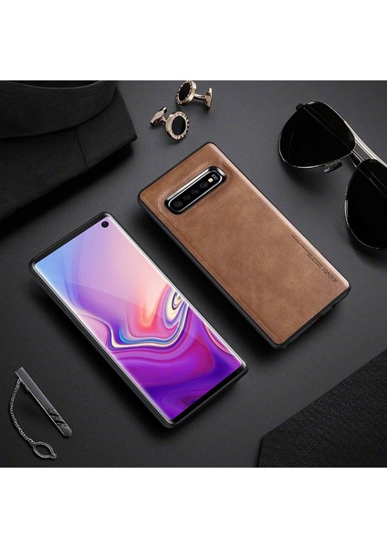 Galaxy S10 Için Vintage Stil Toza Darbeye Dayanıklı Pu Deri Kaplamalı Tpu Koruyucu Kılıf - Kahverengi (Yurt Dışından)
