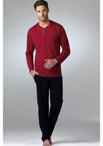 Pierre Cardin 5454 Erkek Uzun Kollu Pijama Takımı-Bordo