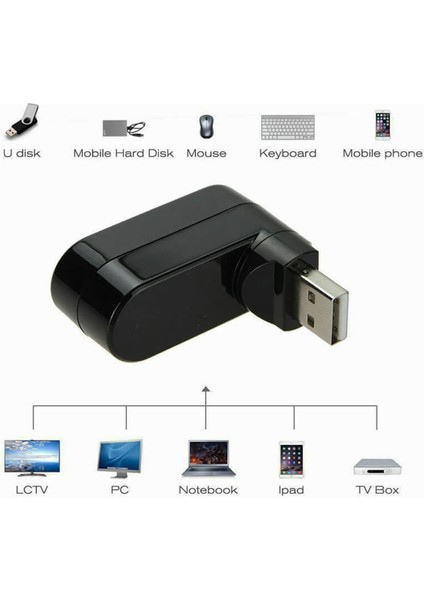 3 Port 180 Dirsek USB Hub Çoğaltıcı Çoklayıcı USB 2.0 Çoklama