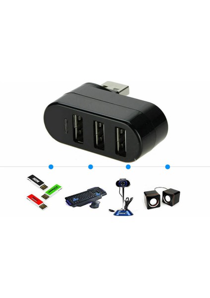 3 Port 180 Dirsek USB Hub Çoğaltıcı Çoklayıcı USB 2.0 Çoklama