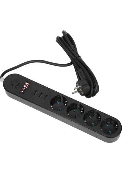 Akım Korumalı 4'lü Priz 3 Port USB Çoklu Grup Priz 2 Metre Kablo 10A