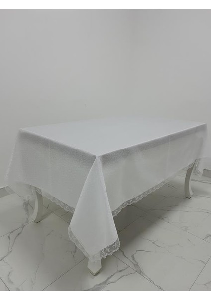Paris Jakarlı Kumaş Güpürlü Beyaz Masa Örtüsü Dikdörtgen 160*220 cm - 965