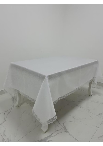 Paris Jakarlı Kumaş Güpürlü Beyaz Masa Örtüsü Dikdörtgen 160*220 cm - 965 fırsatları