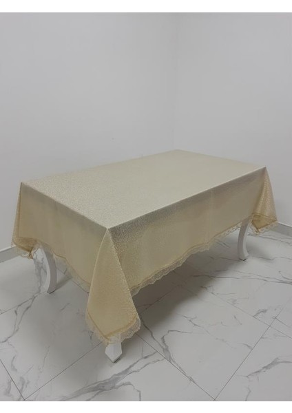 Paris Jakarlı Kumaş Güpürlü Bej Masa Örtüsü Dikdörtgen 160*220 cm - 963