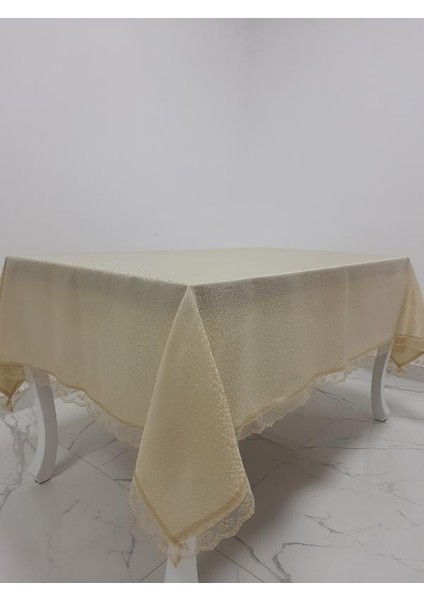 Paris Jakarlı Kumaş Güpürlü Bej Masa Örtüsü Dikdörtgen 160*220 cm - 963
