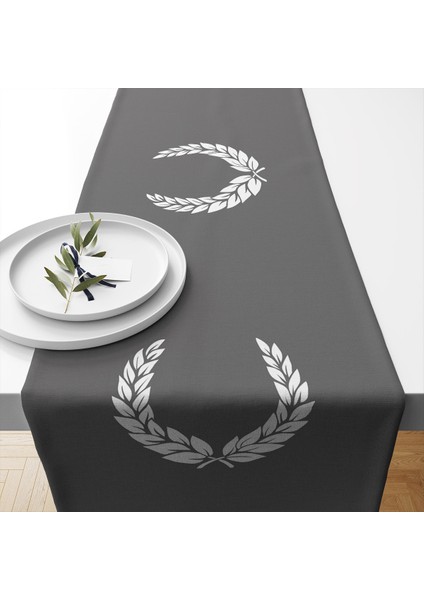 Marin Runner 40 x 140 cm Desenli Kalın Keten Dokuma Marin Masa Örtüsü Runner