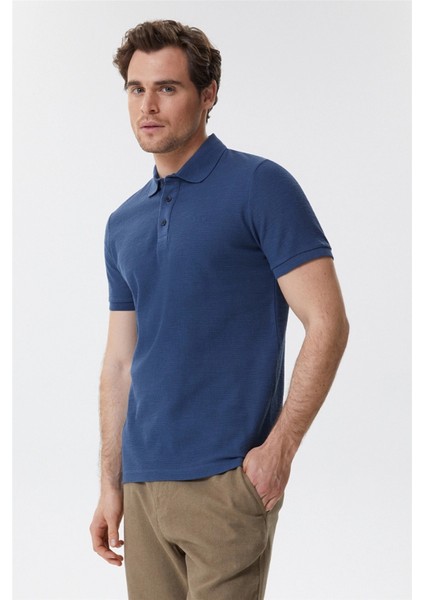 Regular Fit Düz Açık Lacivert Erkek Polo T-Shirt - 222 Lcm 242049 Tylen